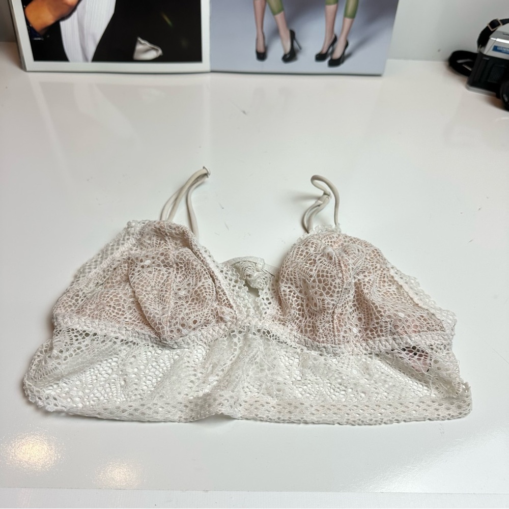 Victoria’s Secret White Lace Bralette M Bridal Coquette Balletcore Triangle Bra